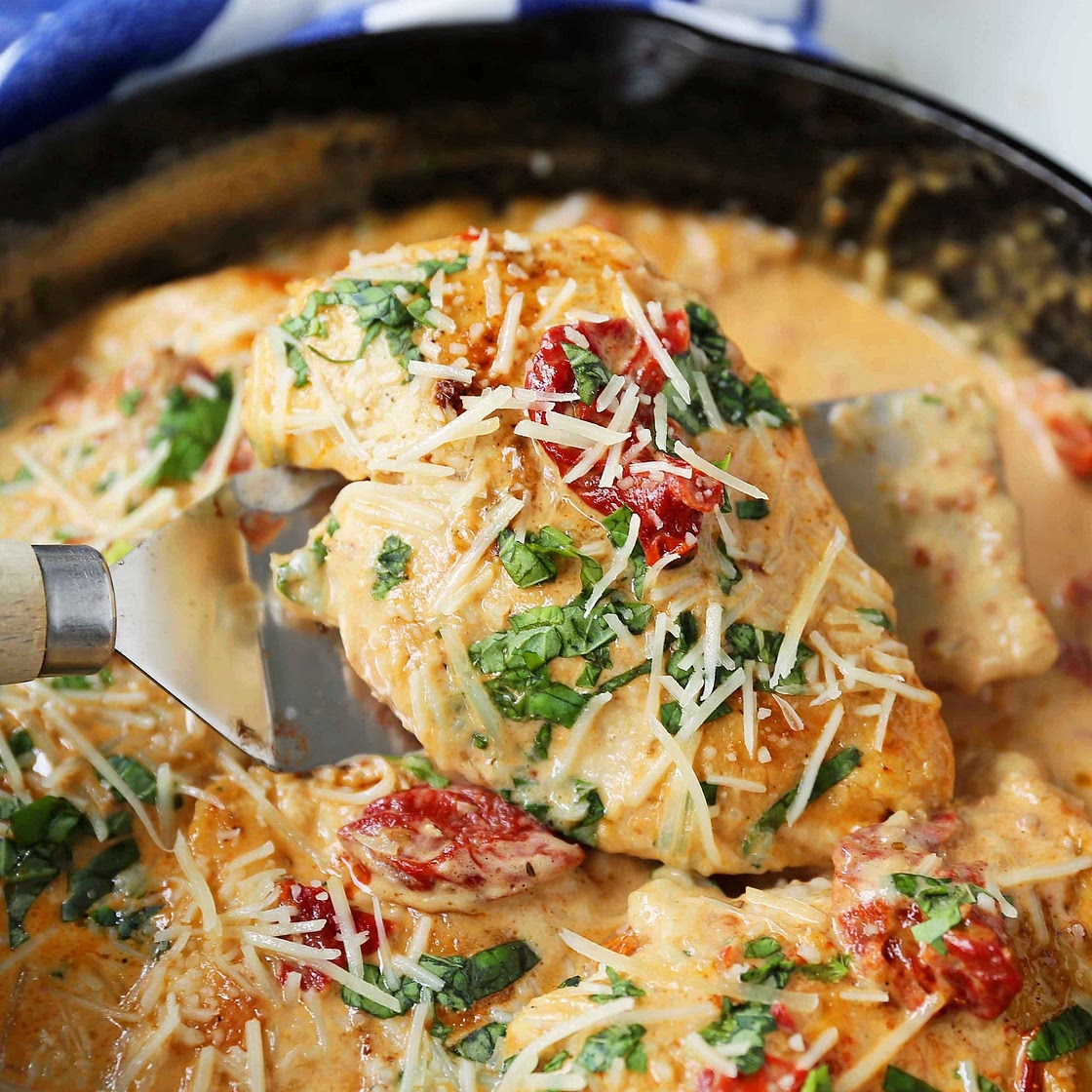 Skillet Chicken with Sun-Dried Tomato Parmesan Cream Sauce