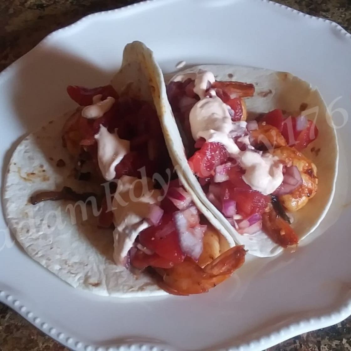 Southwestern Shrimp Tacos with Pico de Gallo & Hot Sauce Crema