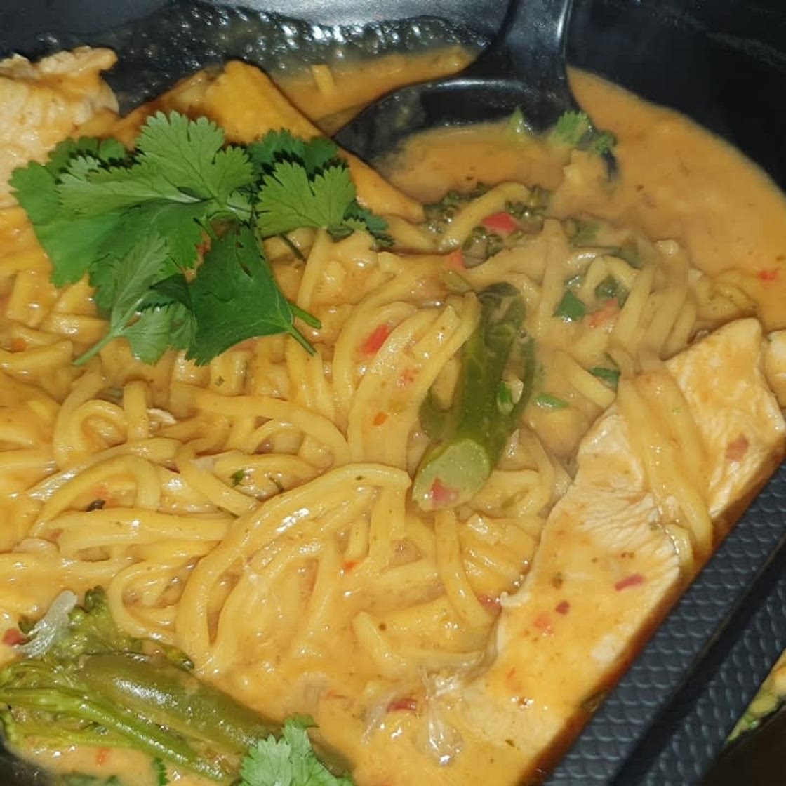 Fragrant Chicken Laksa with Red Peppers and Noodles