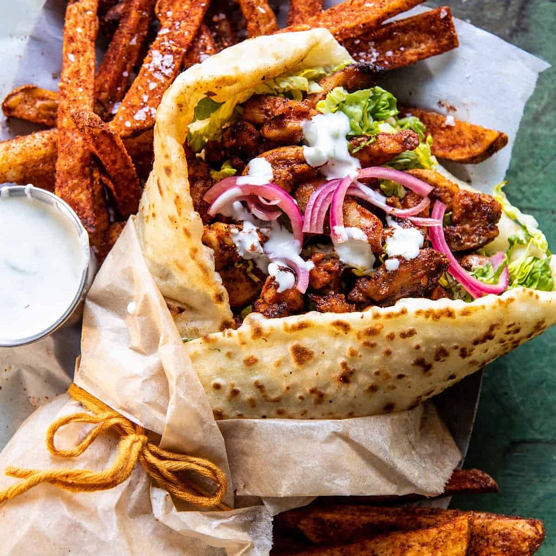 Sheet Pan Chicken Gyros with Feta Tzatziki