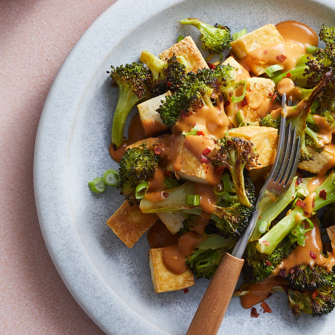 Roasted Tofu & Broccoli with Peanut-Curry Sauce