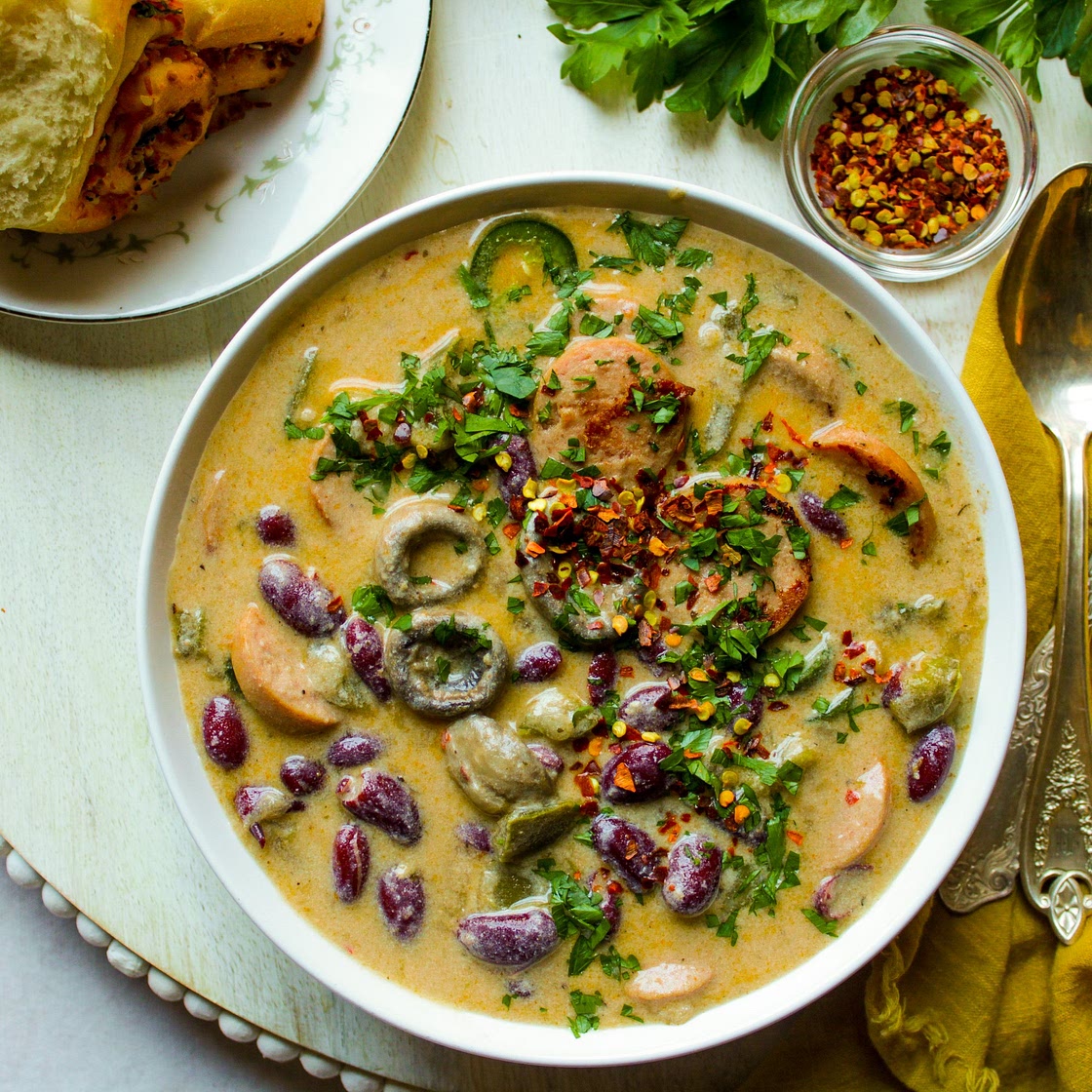 Creamy Red Bean Soup with Smoked Sausage