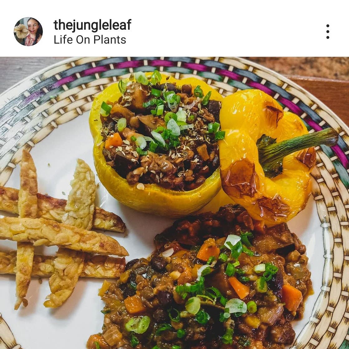 Bell Peppers Stuffed with Farro, Tomato, Spinach & Sunflower Seeds Parmesan