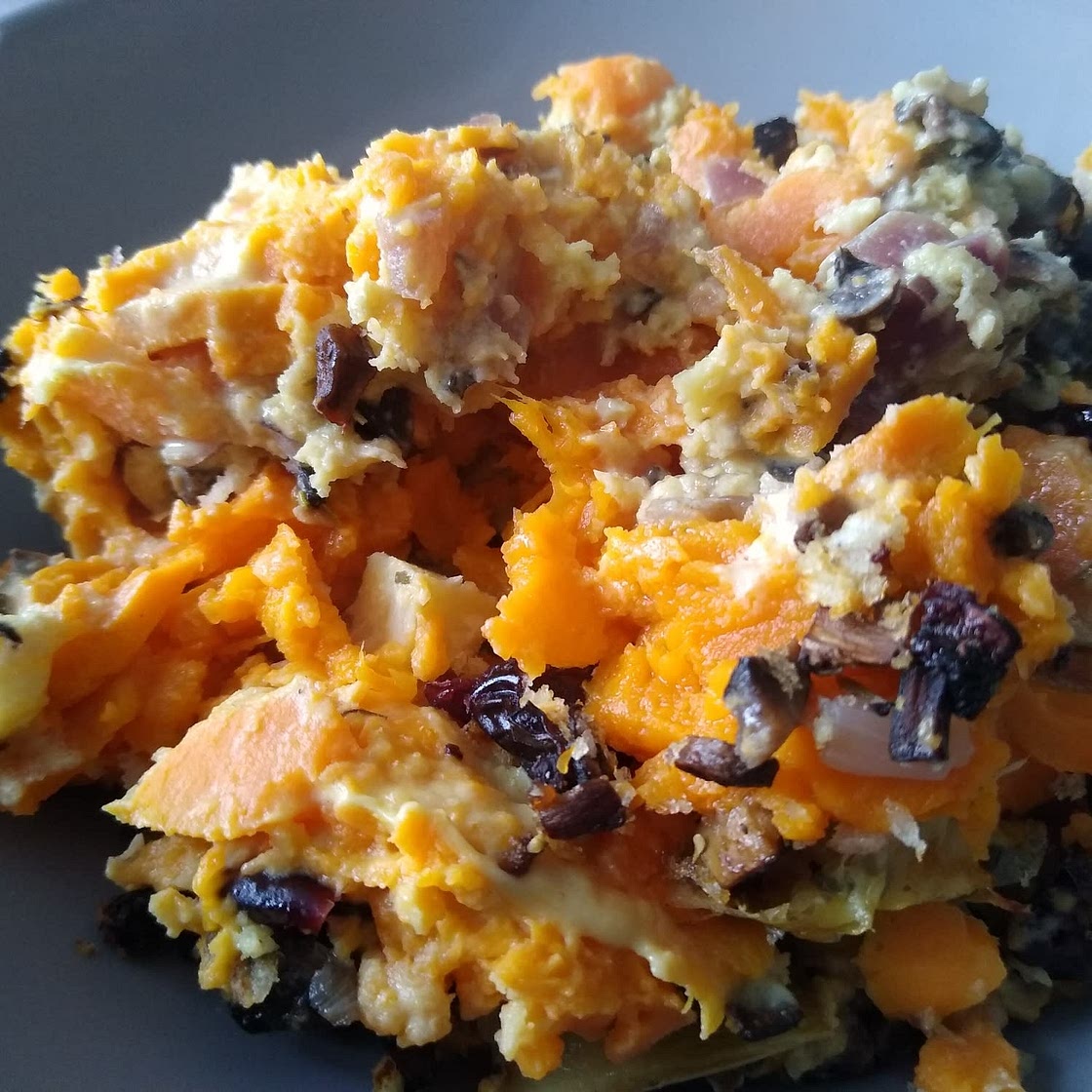 Sweet Potato Casserole with Herbed Mushroom Stuffing