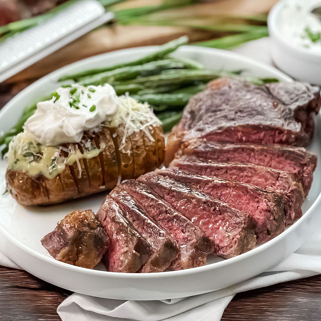 Air Fryer Steak and Hasselback Potato Dinner