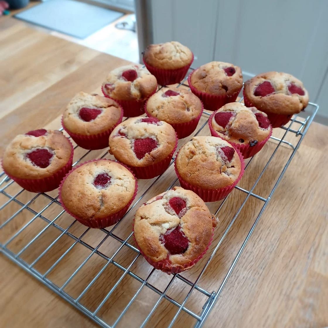 Raspberry & white chocolate muffins