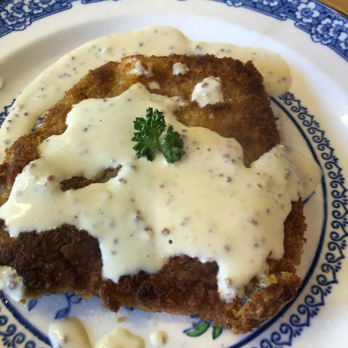 Pork jaeger schnitzel