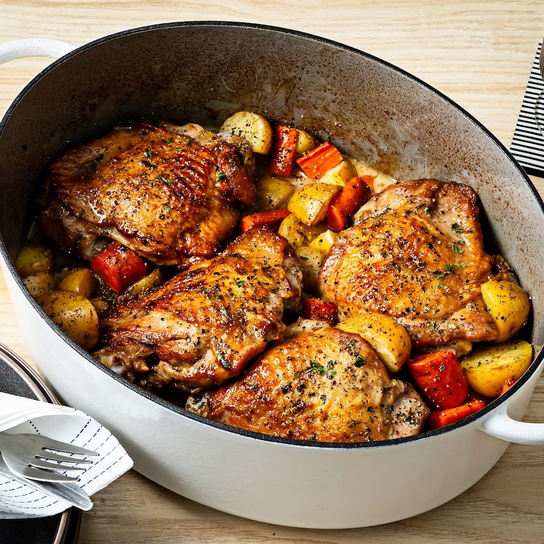One-pot turkey thighs braised in cider