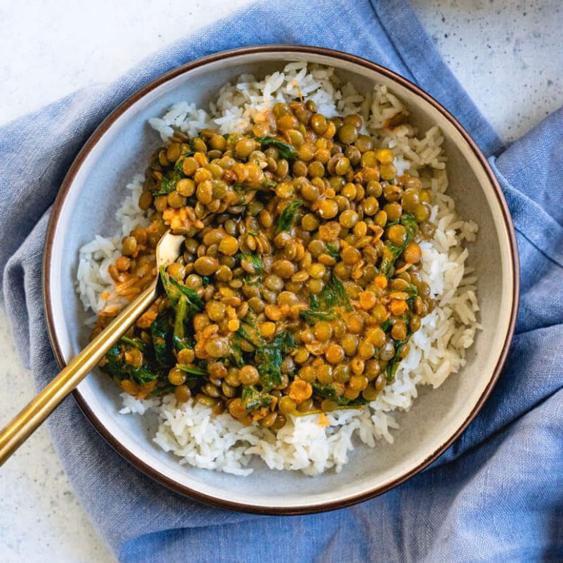 Lentil curry and rice