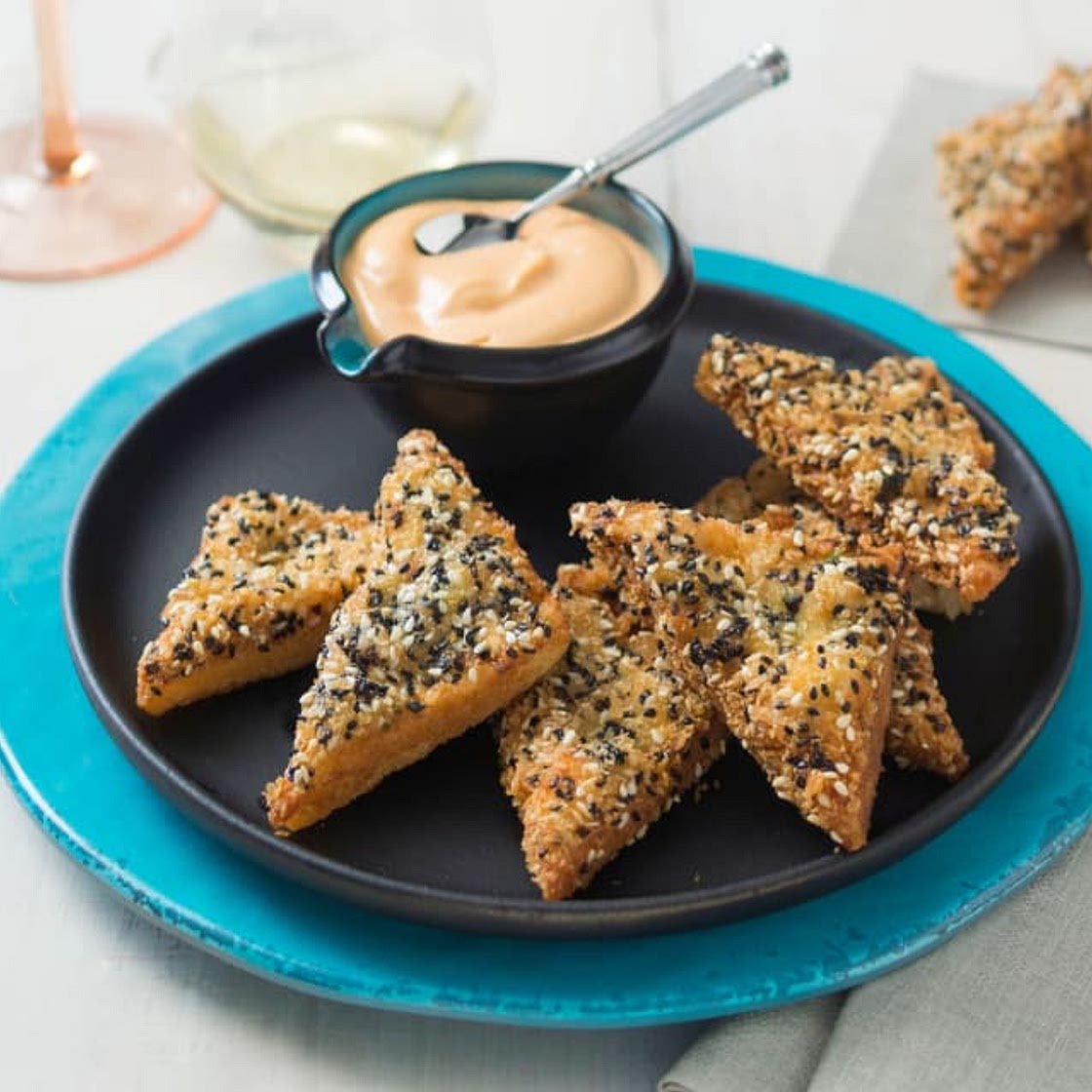 Prawn toast with Sriracha® and sesame mayonnaise