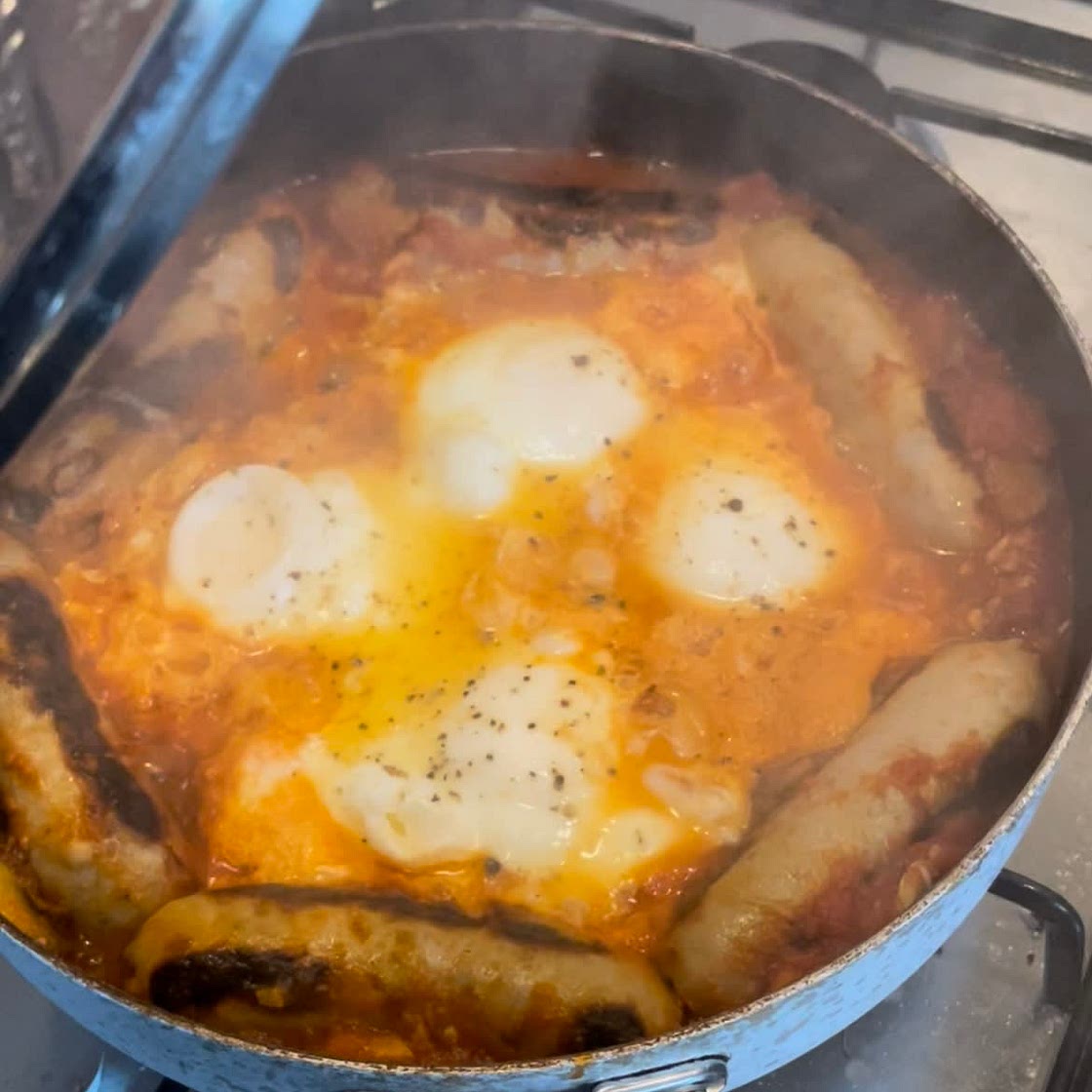 One pot sausage and breakfast eggs