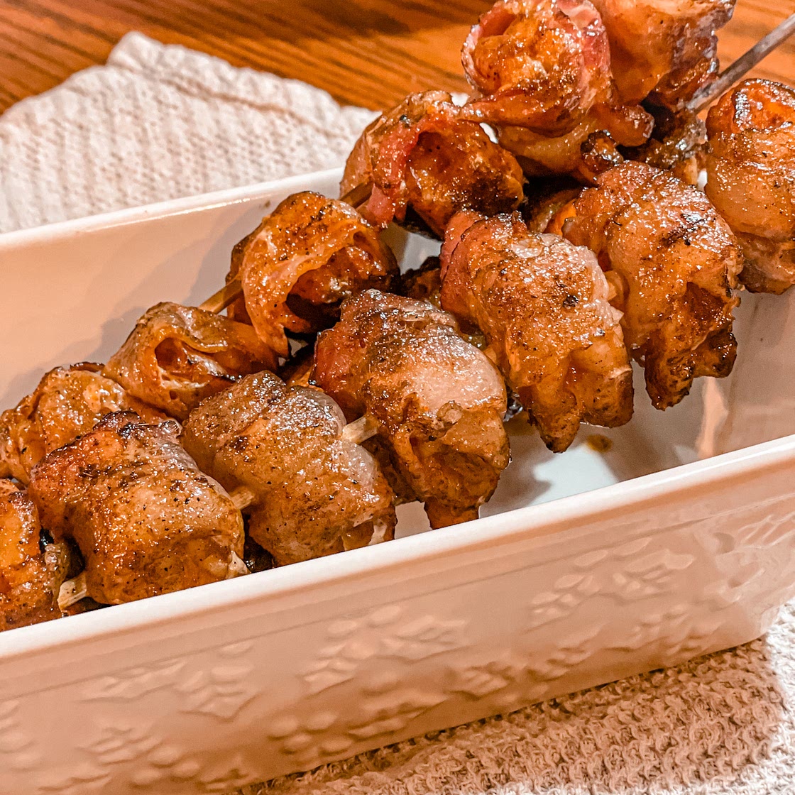 Marinated Smoky Bacon-Wrapped Shrimp Skewers