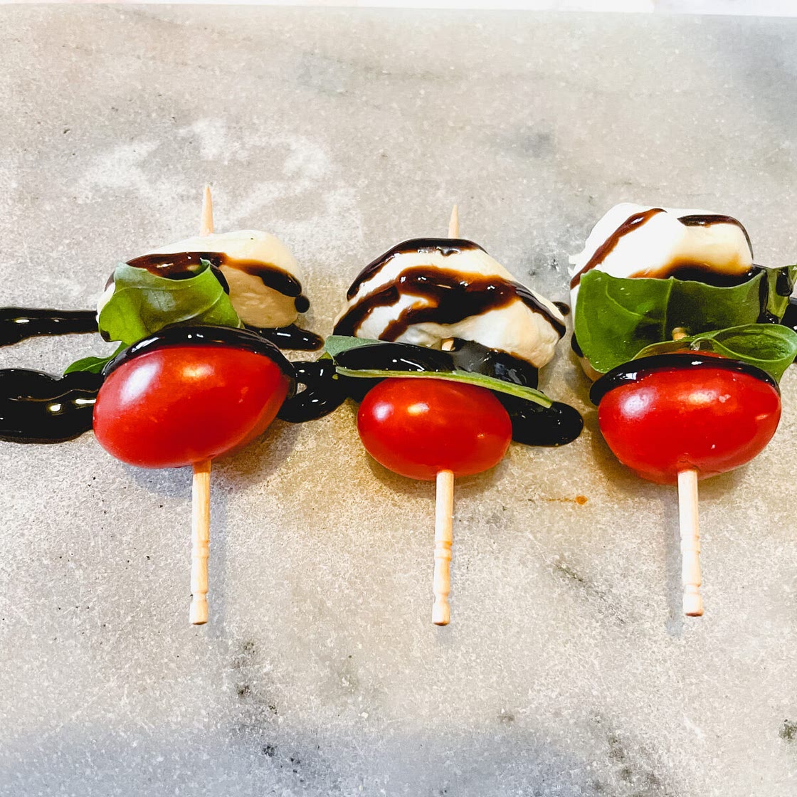 Easy Caprese Skewers with Balsamic Glaze