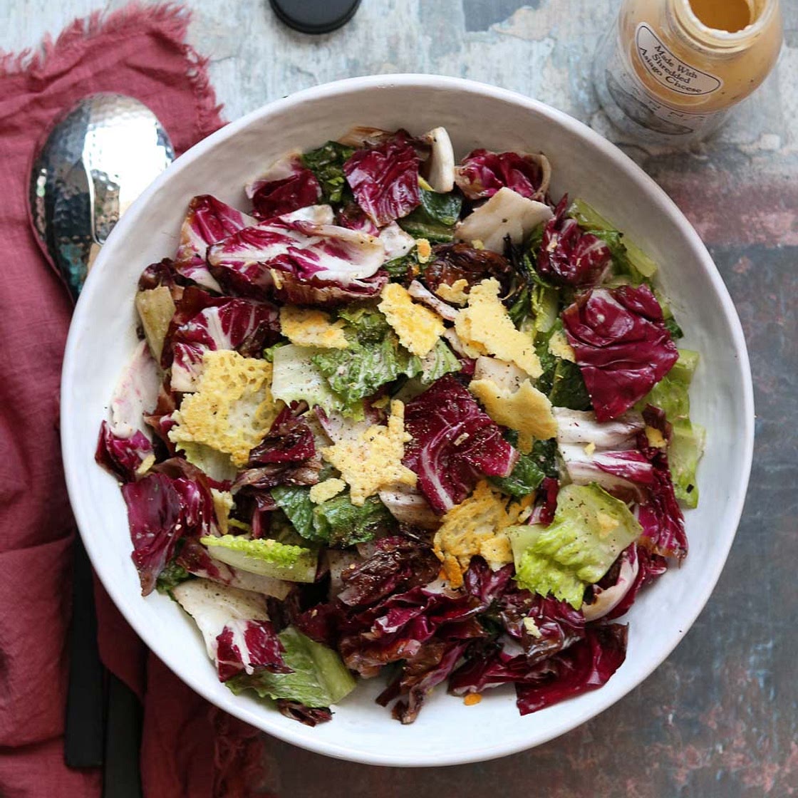 Grilled Romaine and Radicchio Caesar salad
