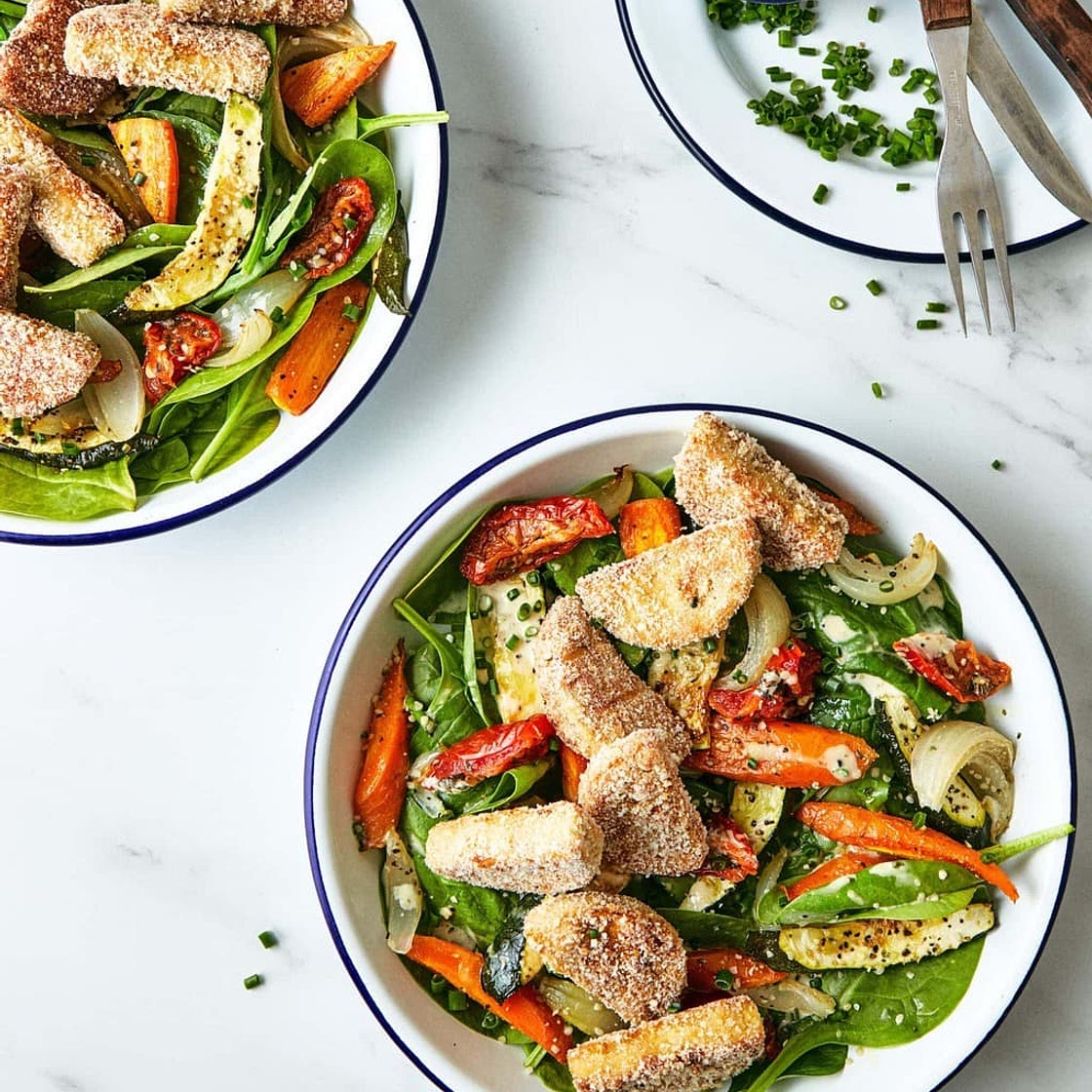 crispy crumbed tempeh salad