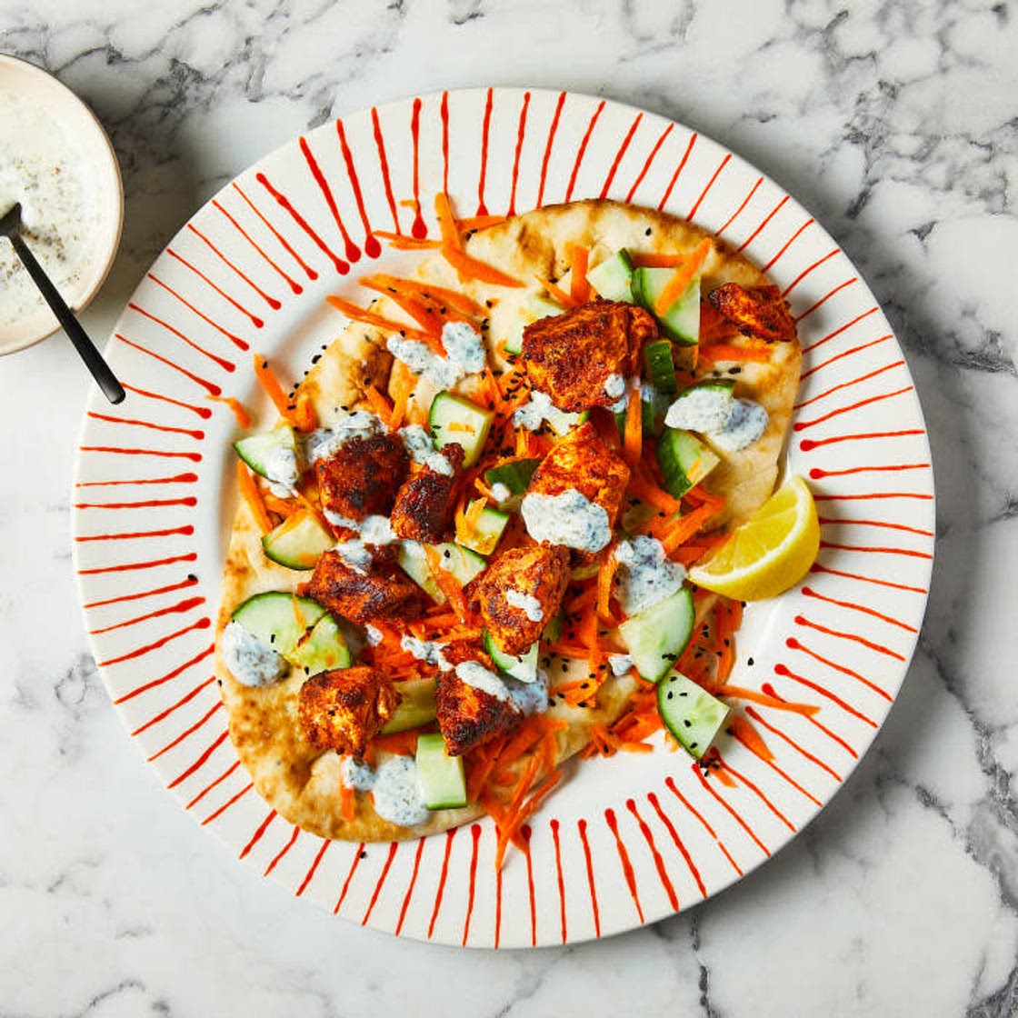 Chicken Tikka Naan With Indian-Style Salad And Mint Yoghurt