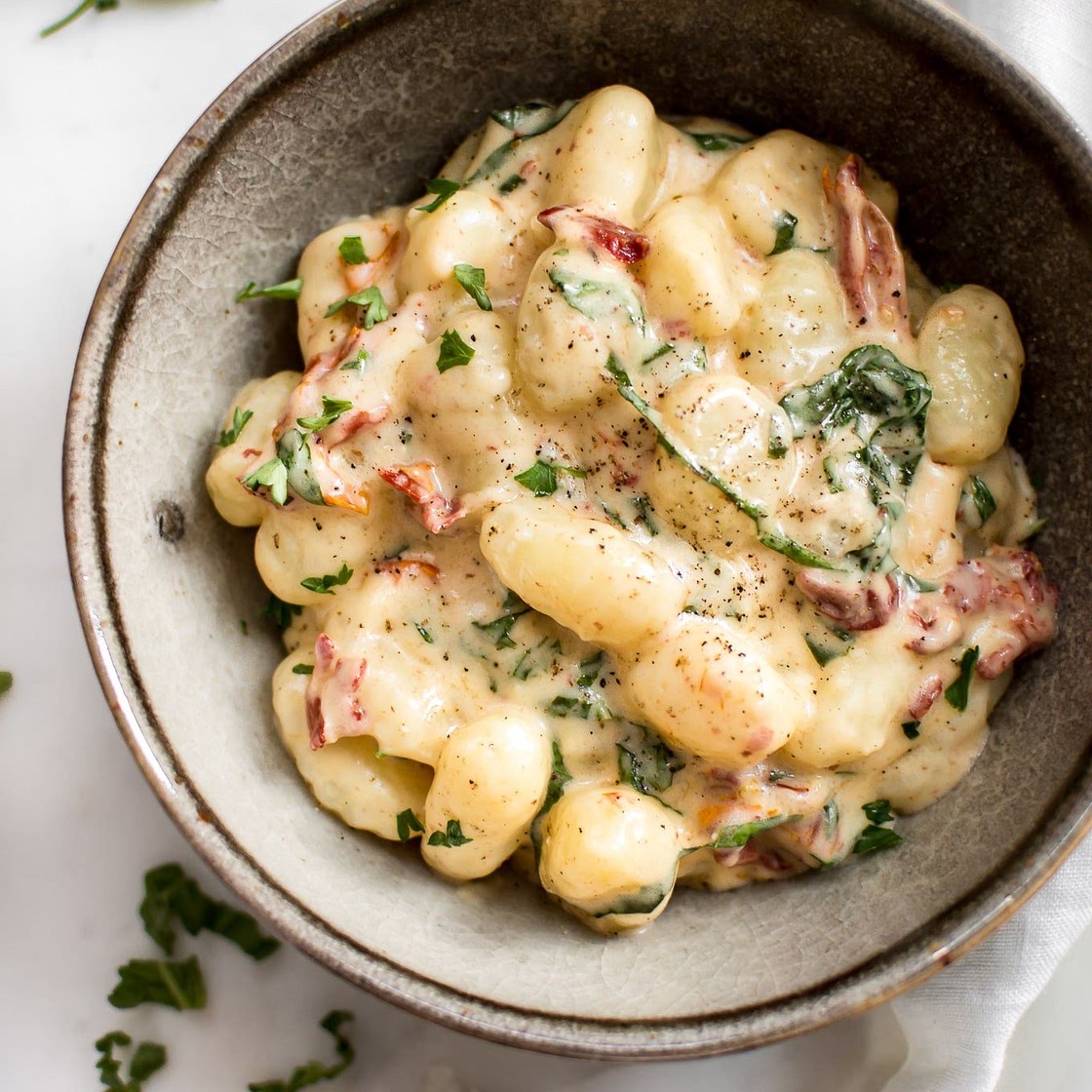 Gnocchi with a Creamy Sun-dried Tomato and Basil Sauce