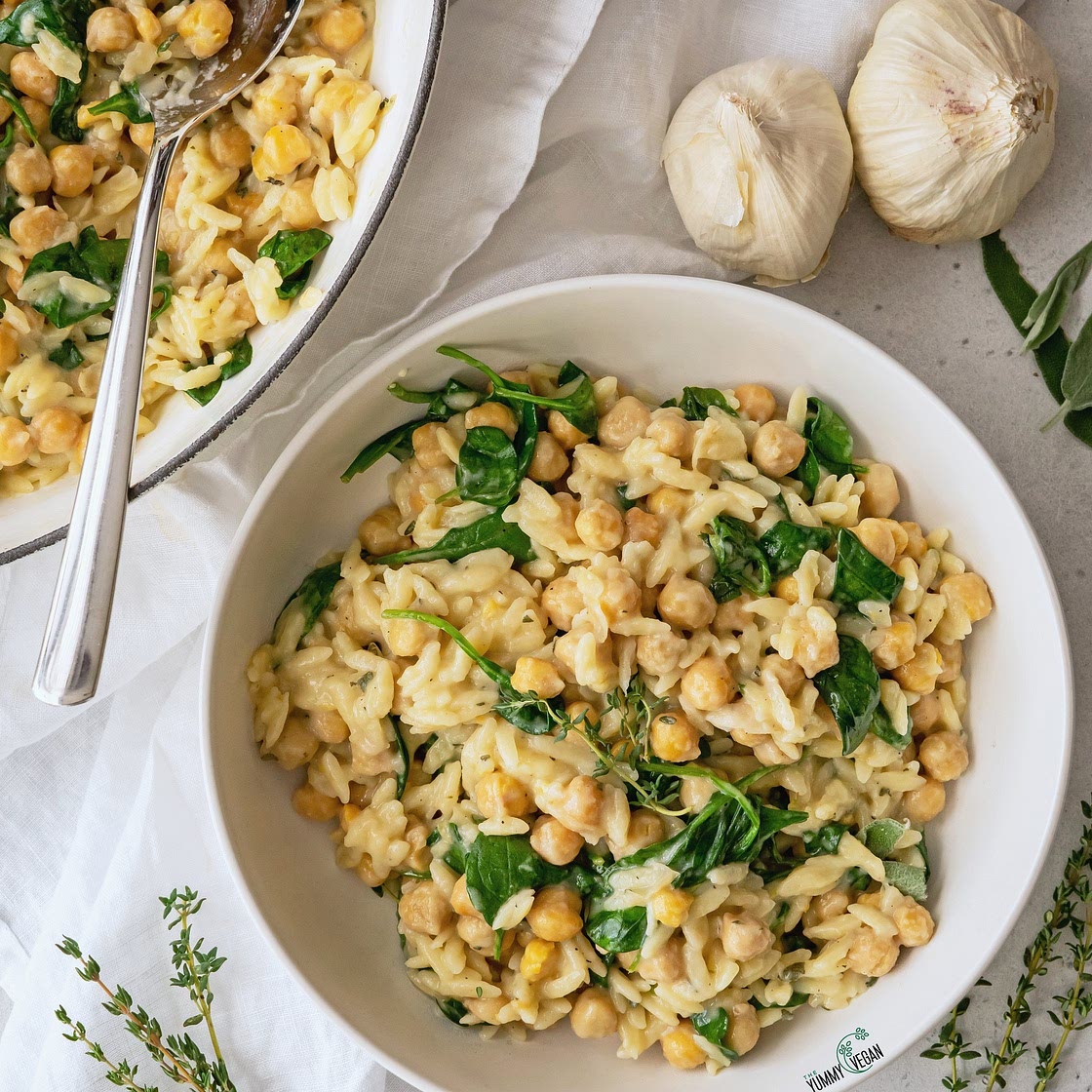 Creamy Garlic Butter Chick Peas & Orzo