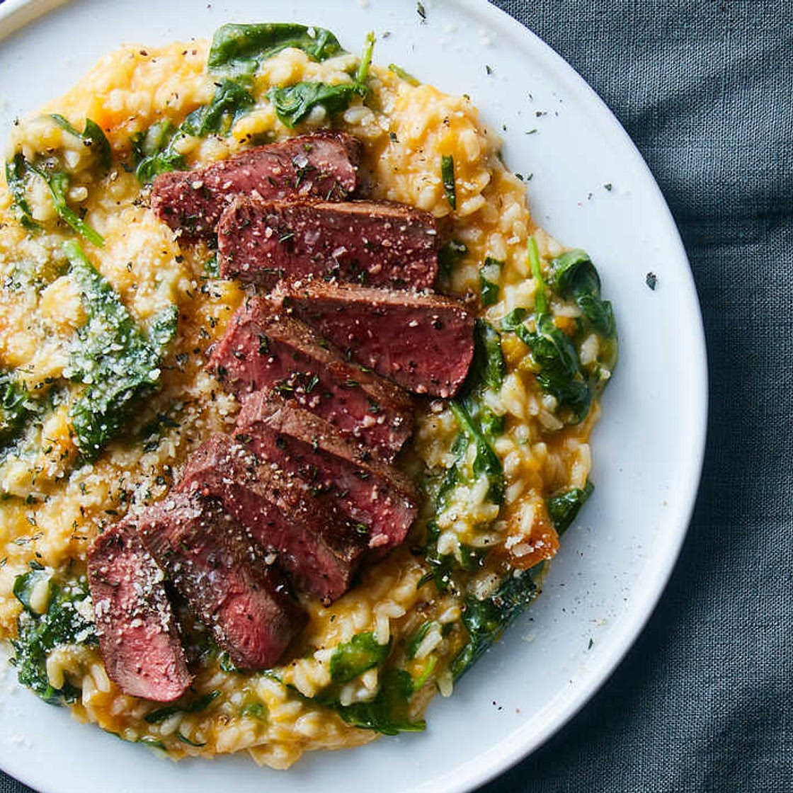 Seared Steak with Butternut Squash Risotto & Parmesan