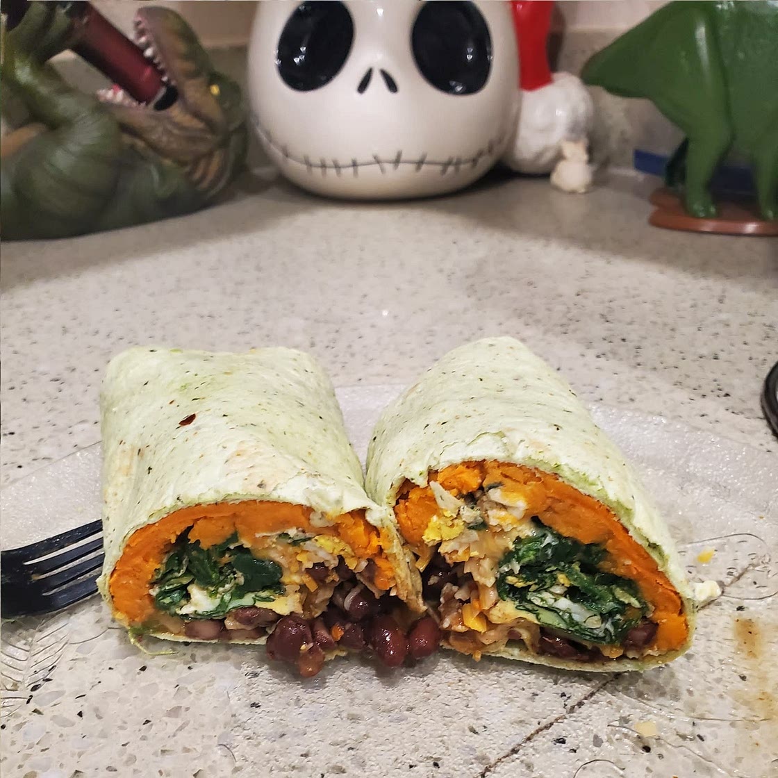 Sweet Potato, Black Bean & Egg White Breakfast Burritos