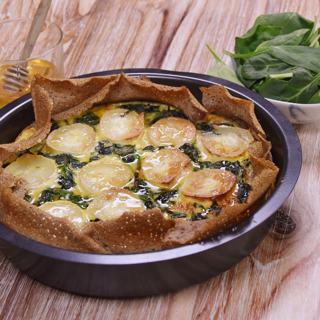 Quiche sur galettes de sarrasin chèvre épinards