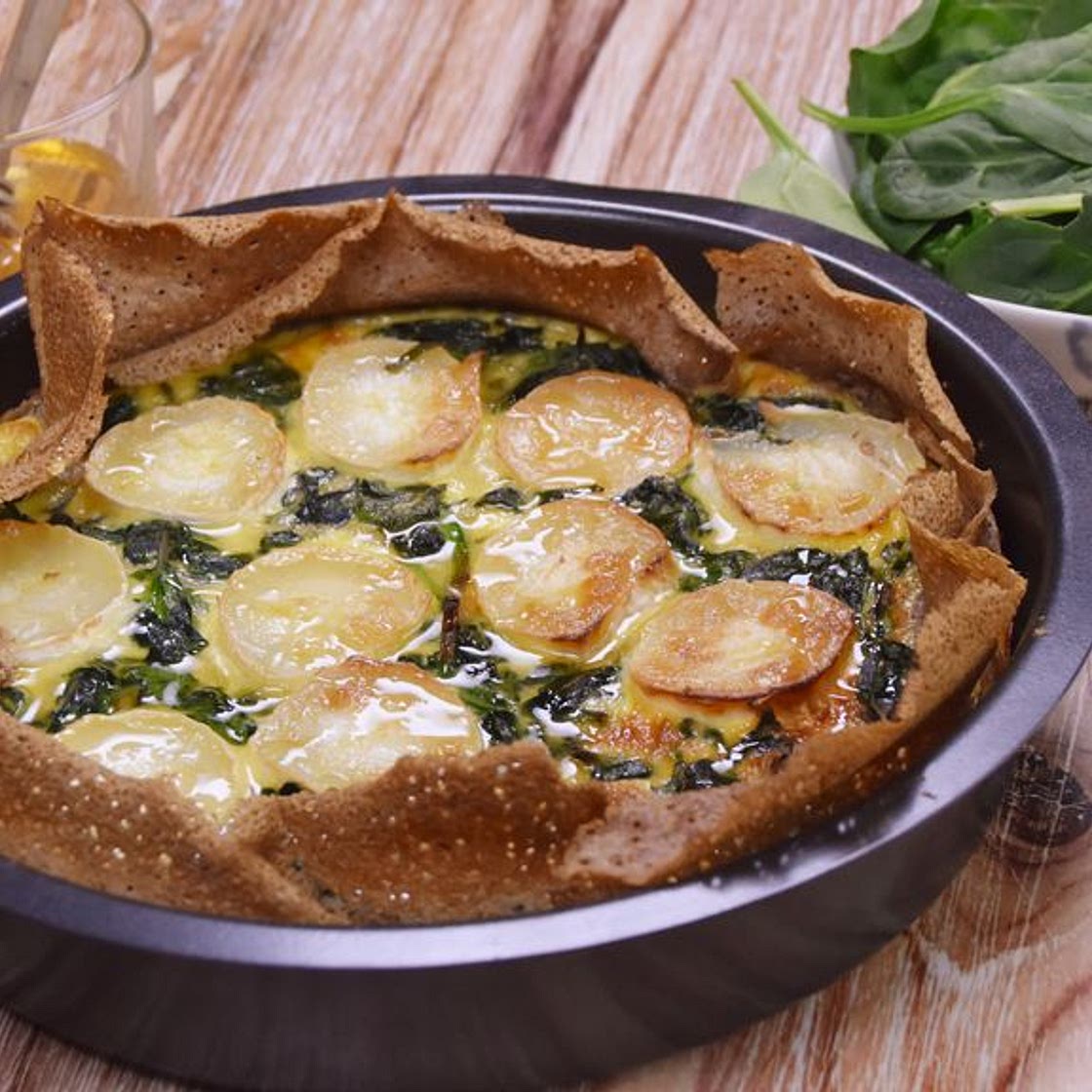 Quiche sur galettes de sarrasin chèvre épinards