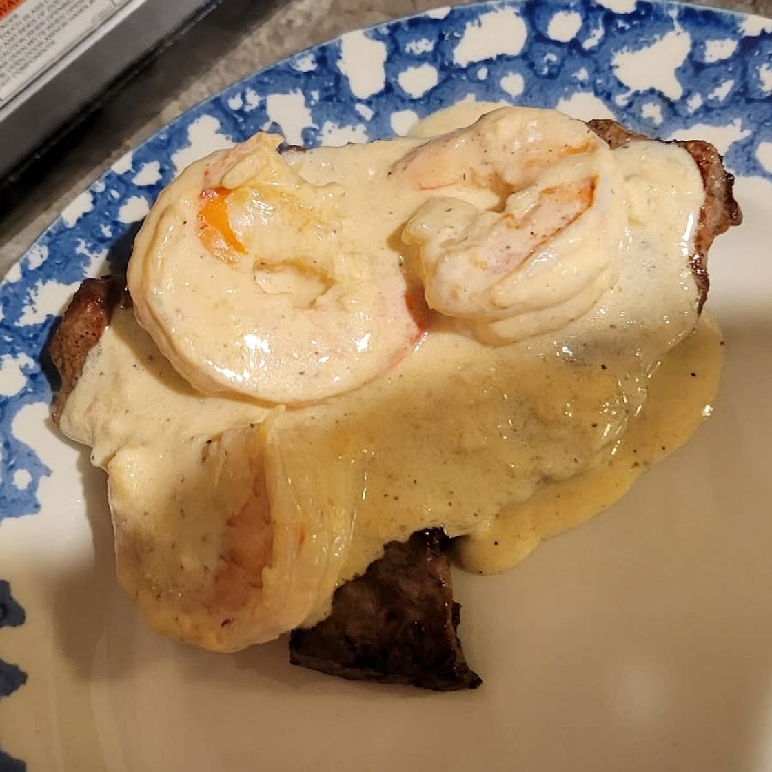 Steak With Creamy Garlic Shrimp