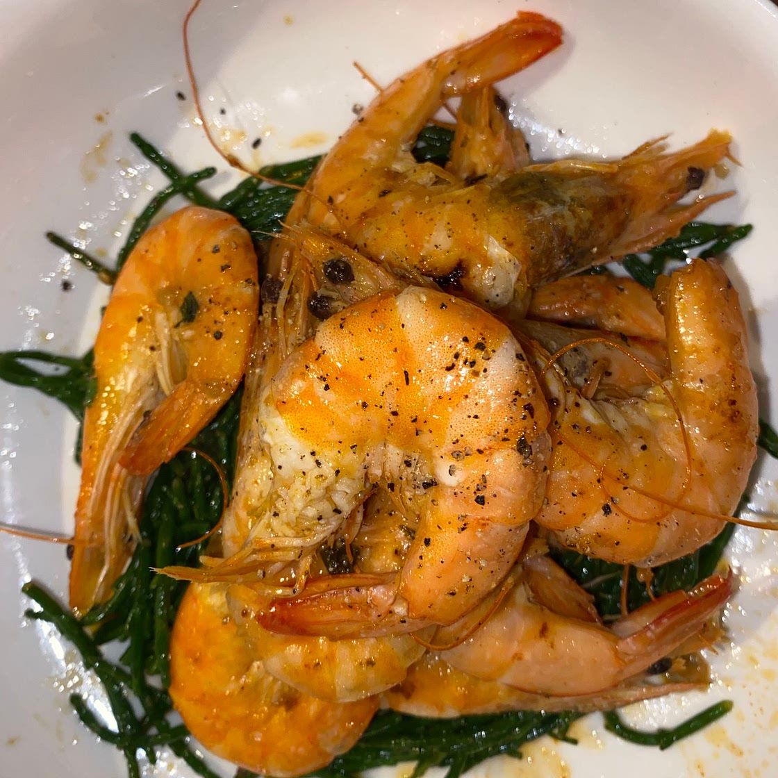 King prawns on a bed of samphire