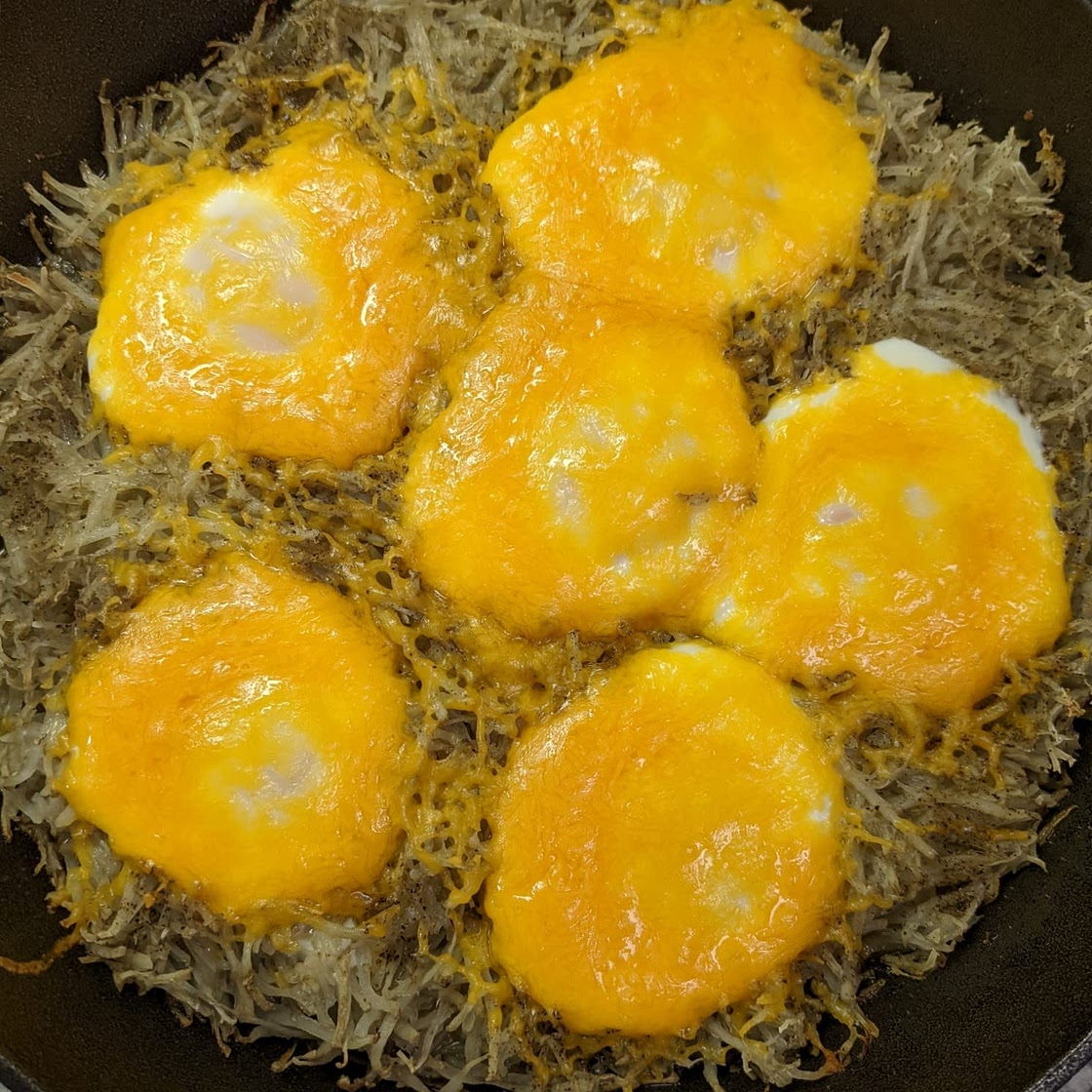 Simple Cheesy Skillet Hash Browns and Eggs
