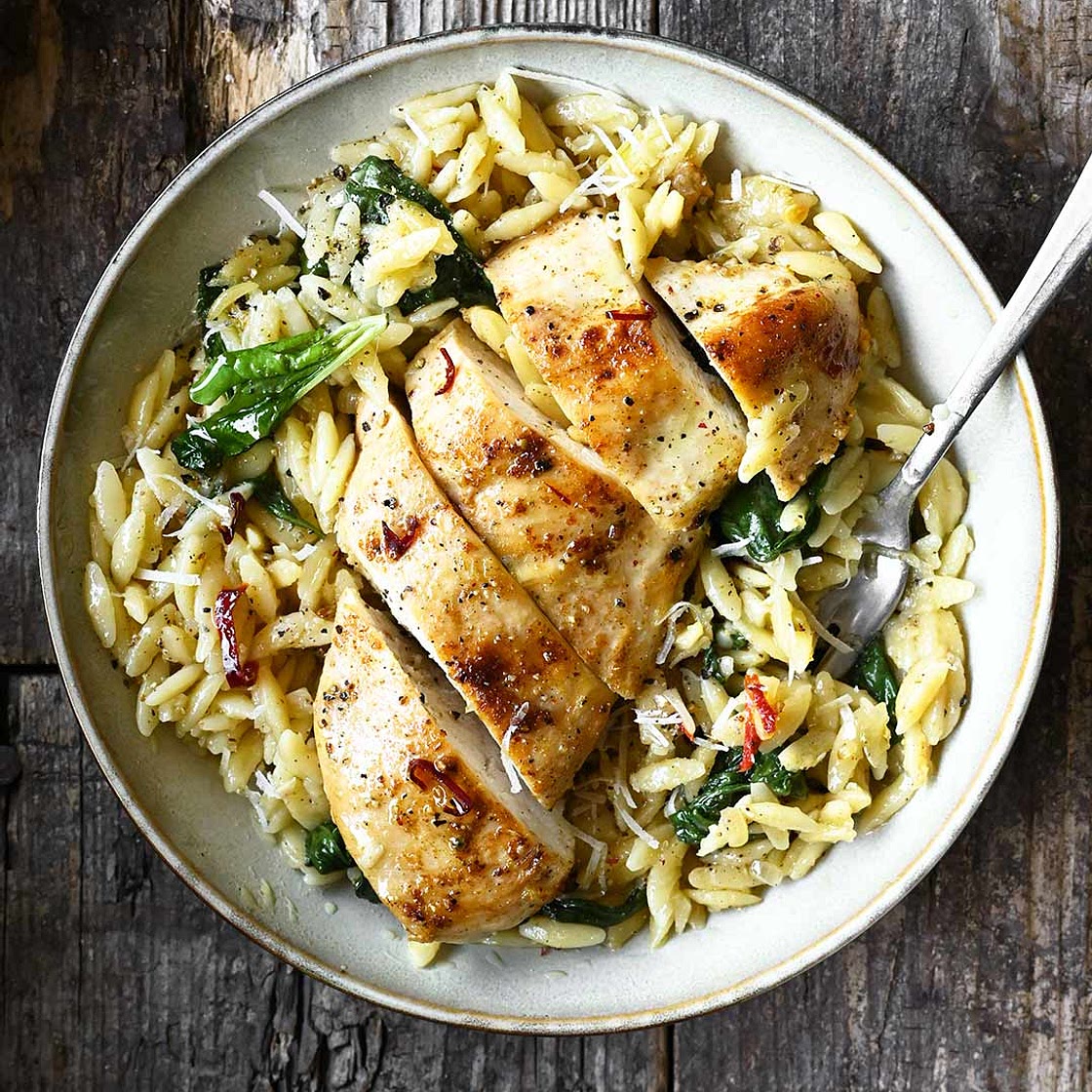One Skillet Parmesan Chicken and Orzo