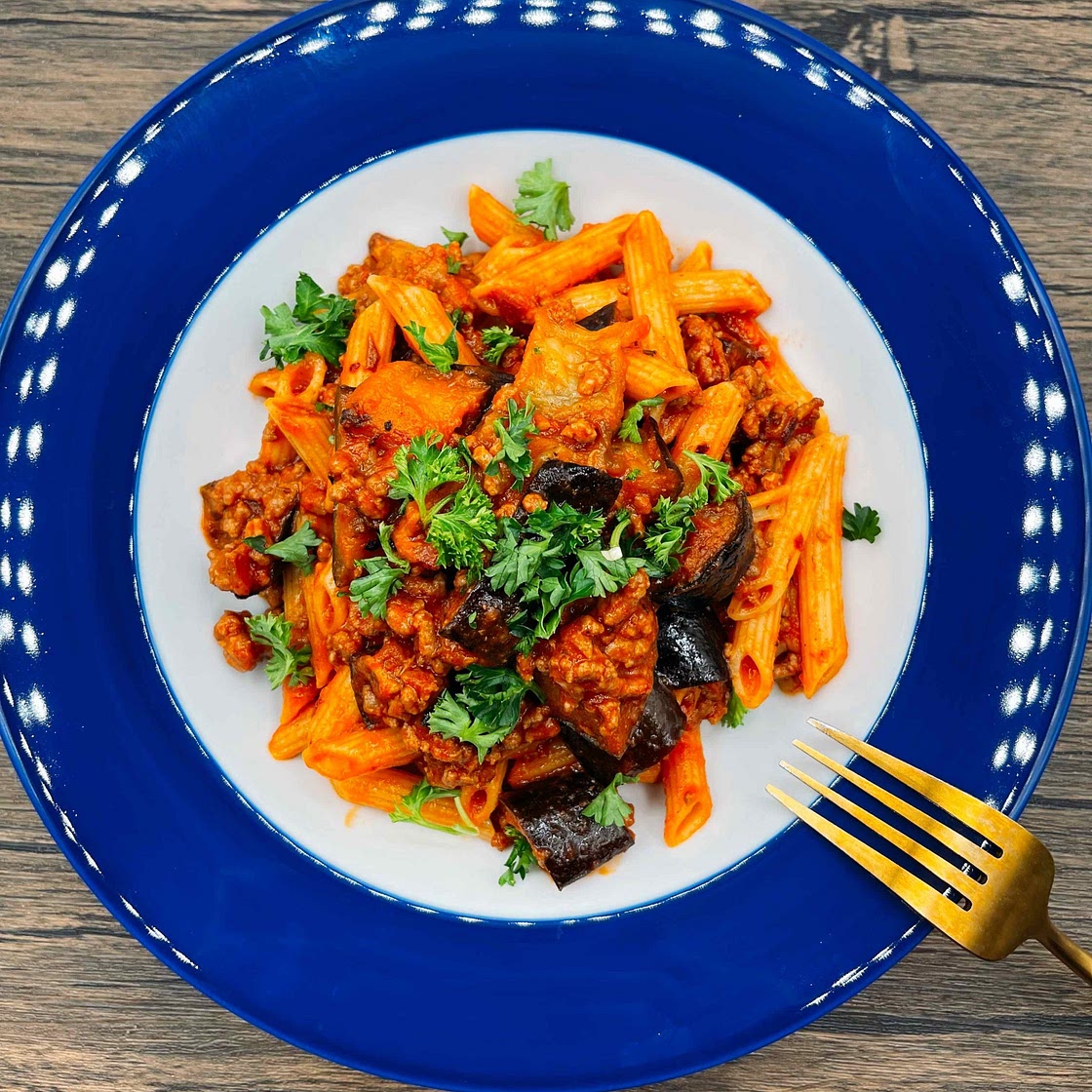 Spicy Beef Eggplant Pasta
