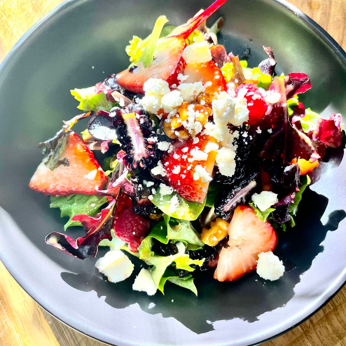 Organic Greens With Berries and Feta Cheese