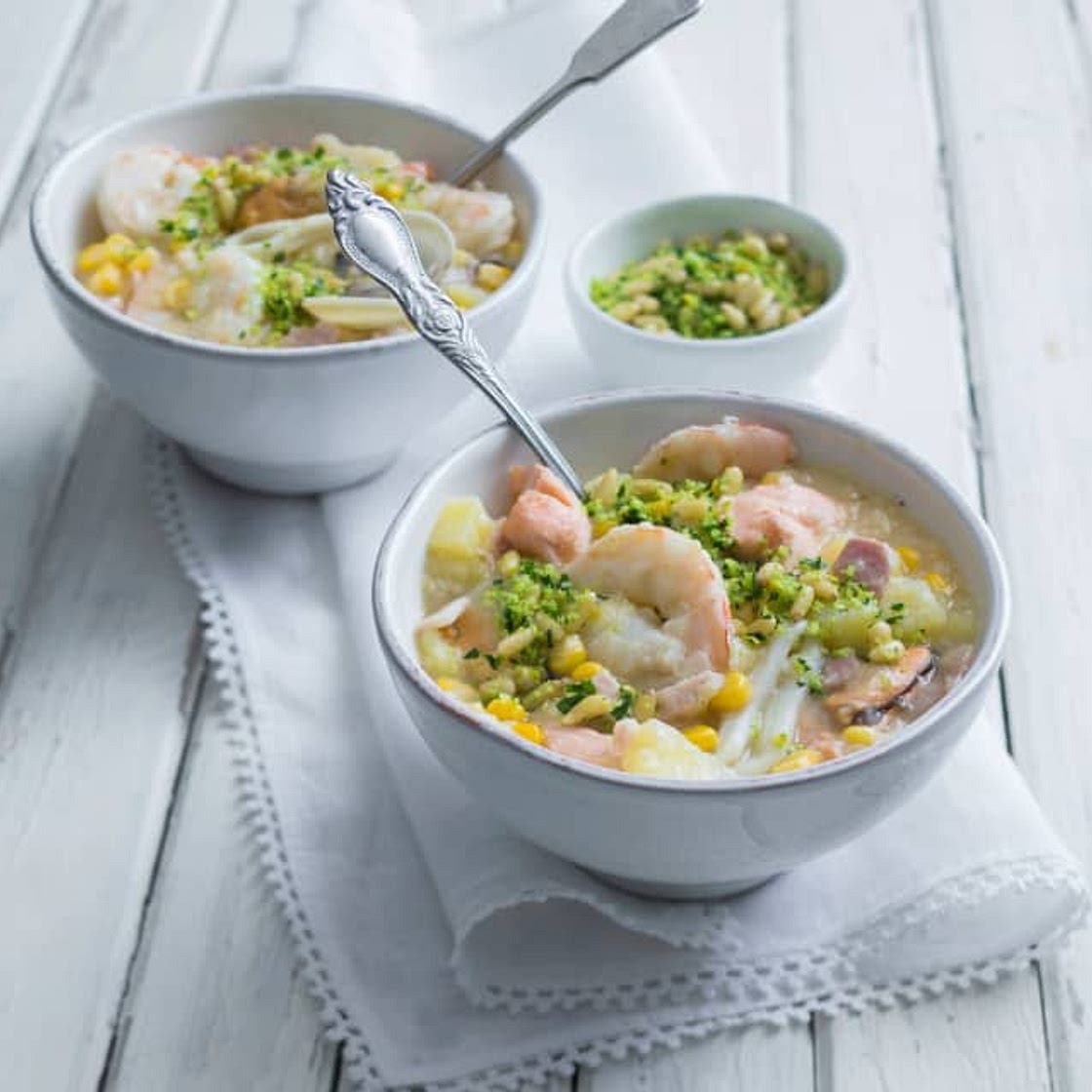 Seafood and corn chowder