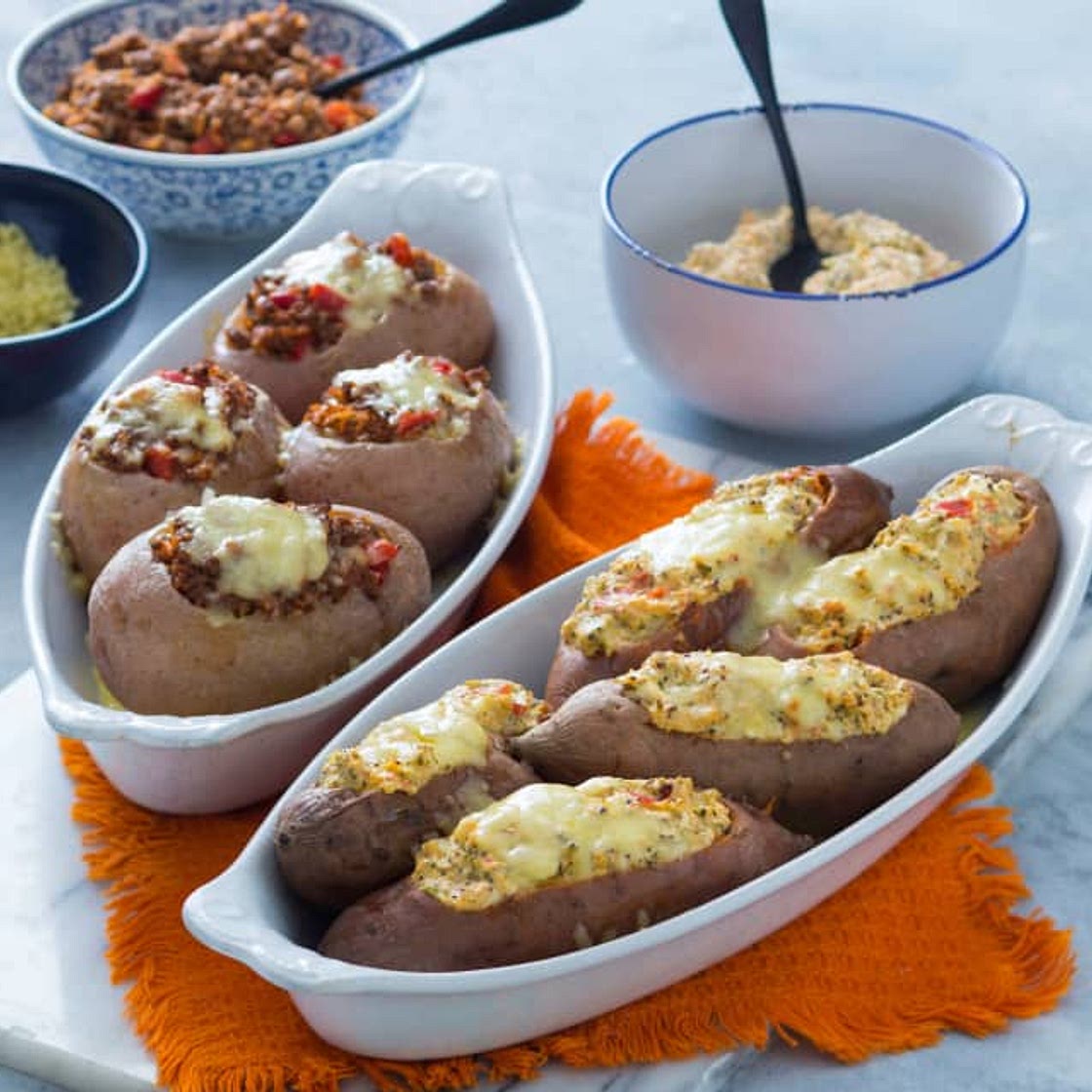 Stuffed jacket potatoes (two ways)