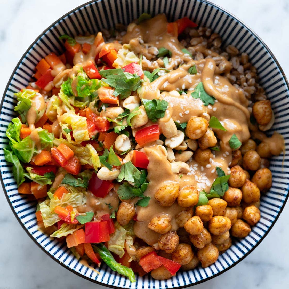 Simple Chickpea Farro Stir-Fry with Peanut Sauce