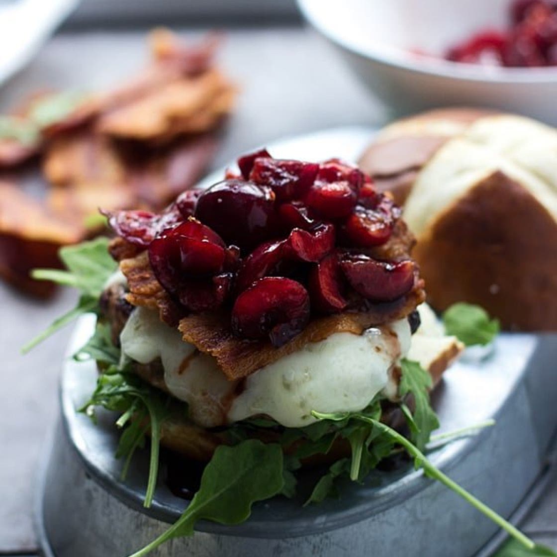 Cherry, Fontina and Bacon Turkey Burgers
