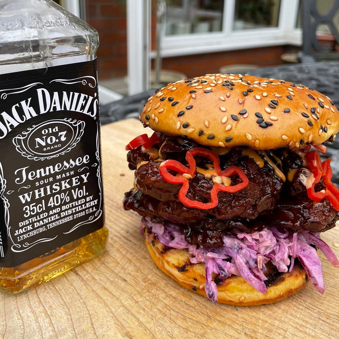 BBQ Whiskey Glazed Oyster Mushroom Burger