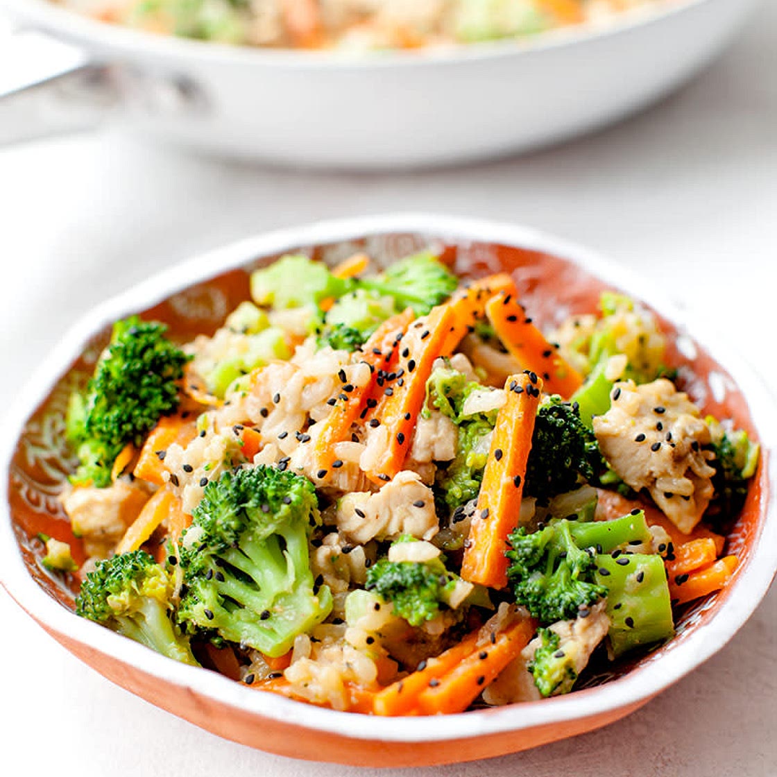 FRIED RICE WITH BROCCOLI, AND CARROTS