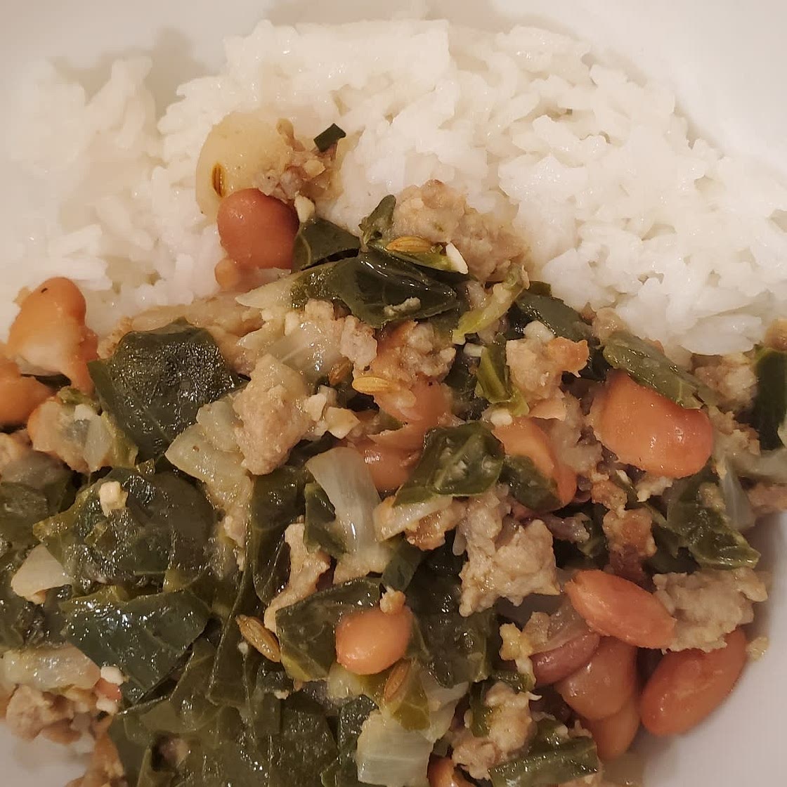 One pot beans, sausage, and greens
