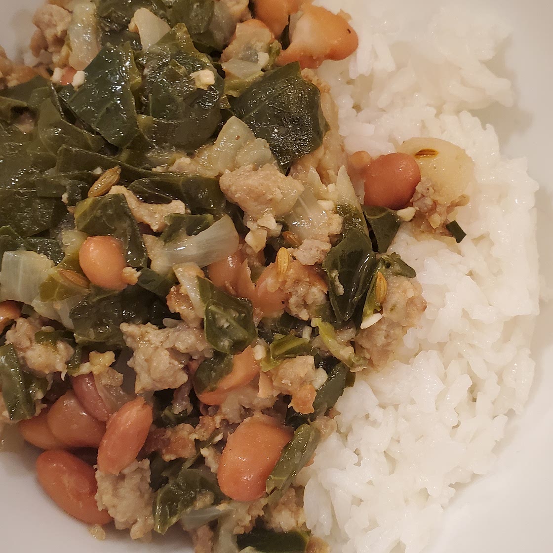 One pot beans, sausage, and greens