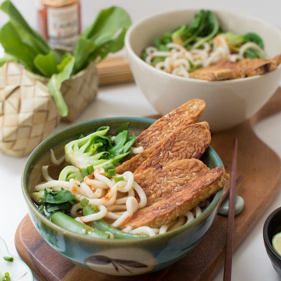 Vietnamese Pho Noodle Soup with Black Bean Tempeh