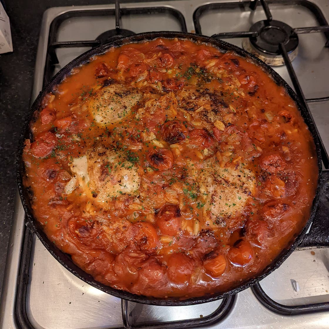 Garlic Butter Chicken and Orzo Pasta Bake by Pureety