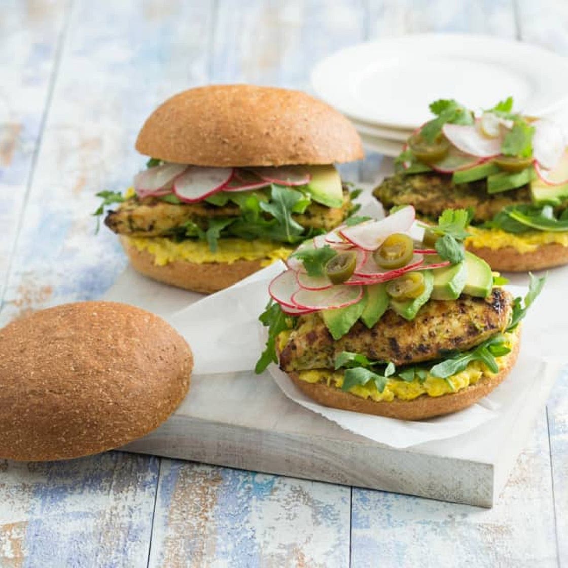 Jalapeño and Lime Chicken Burger with Corn Smash
