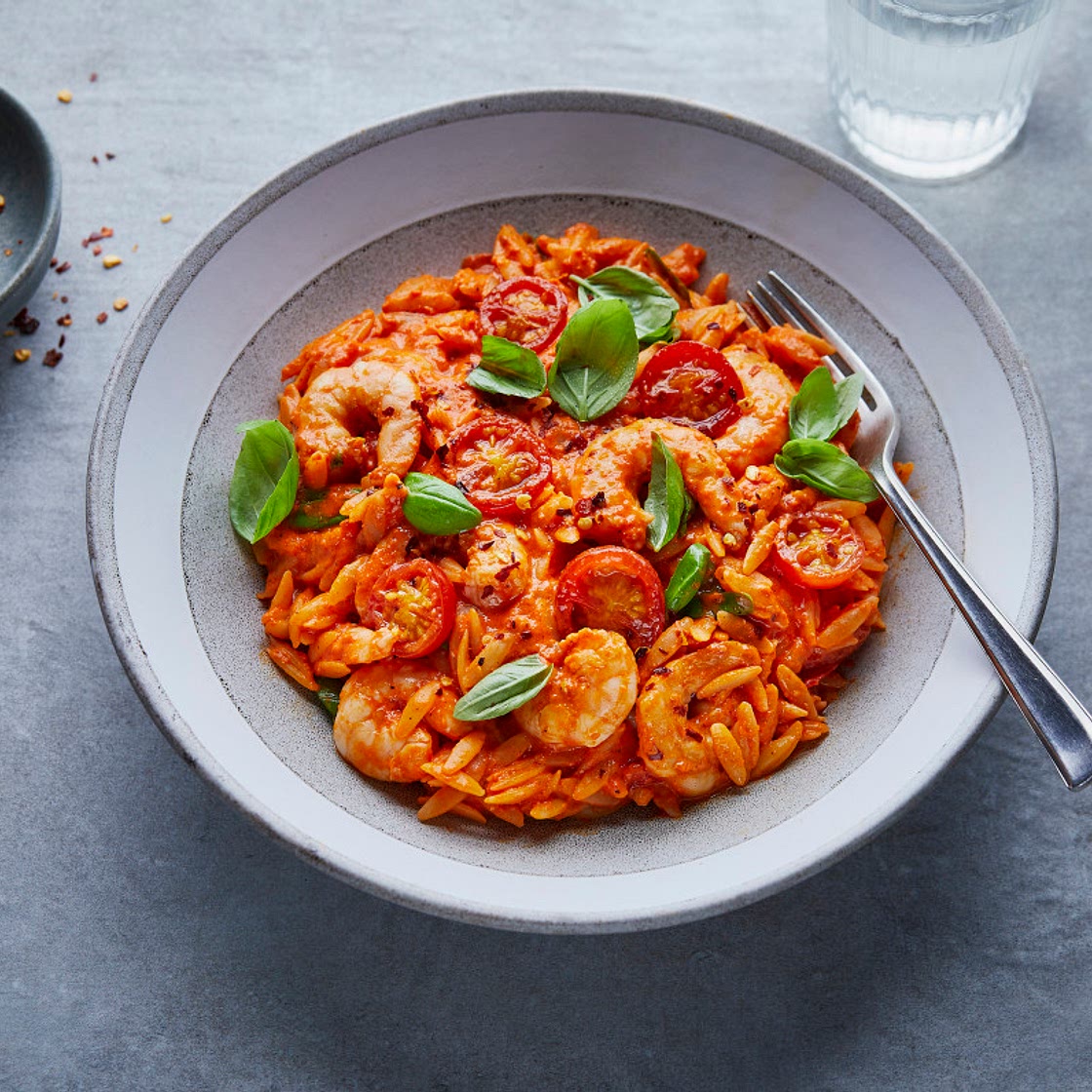 Orzo with Prawns and Cherry Tomatoes