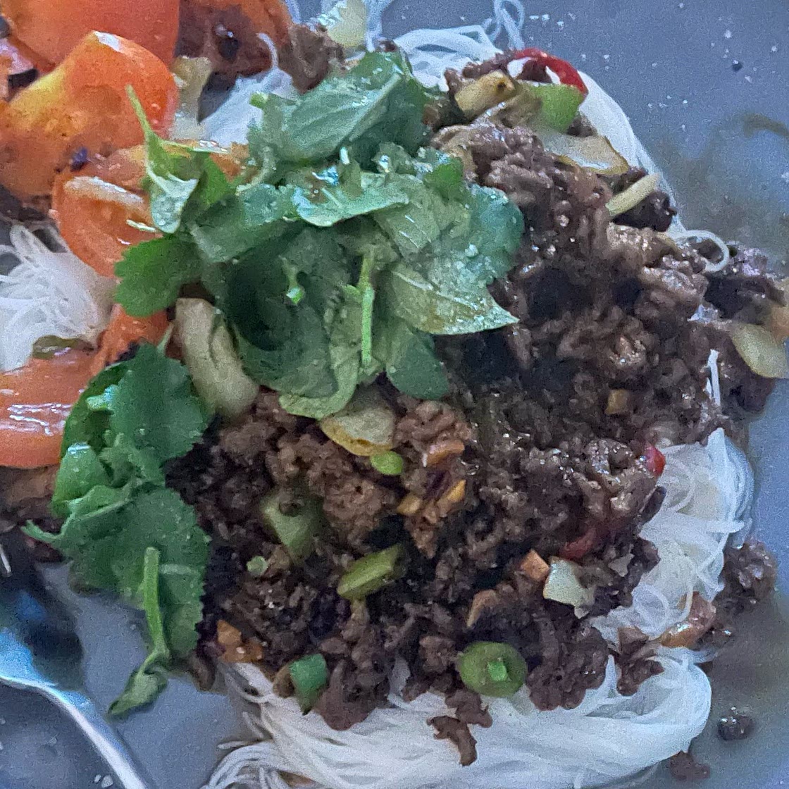 Healthy beef mince Thai noodle salad