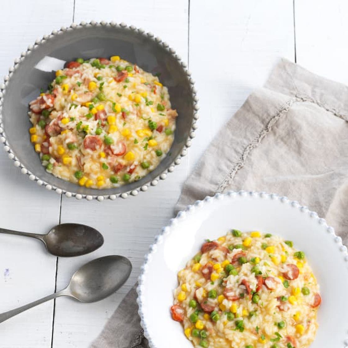 Sausage and pea risotto