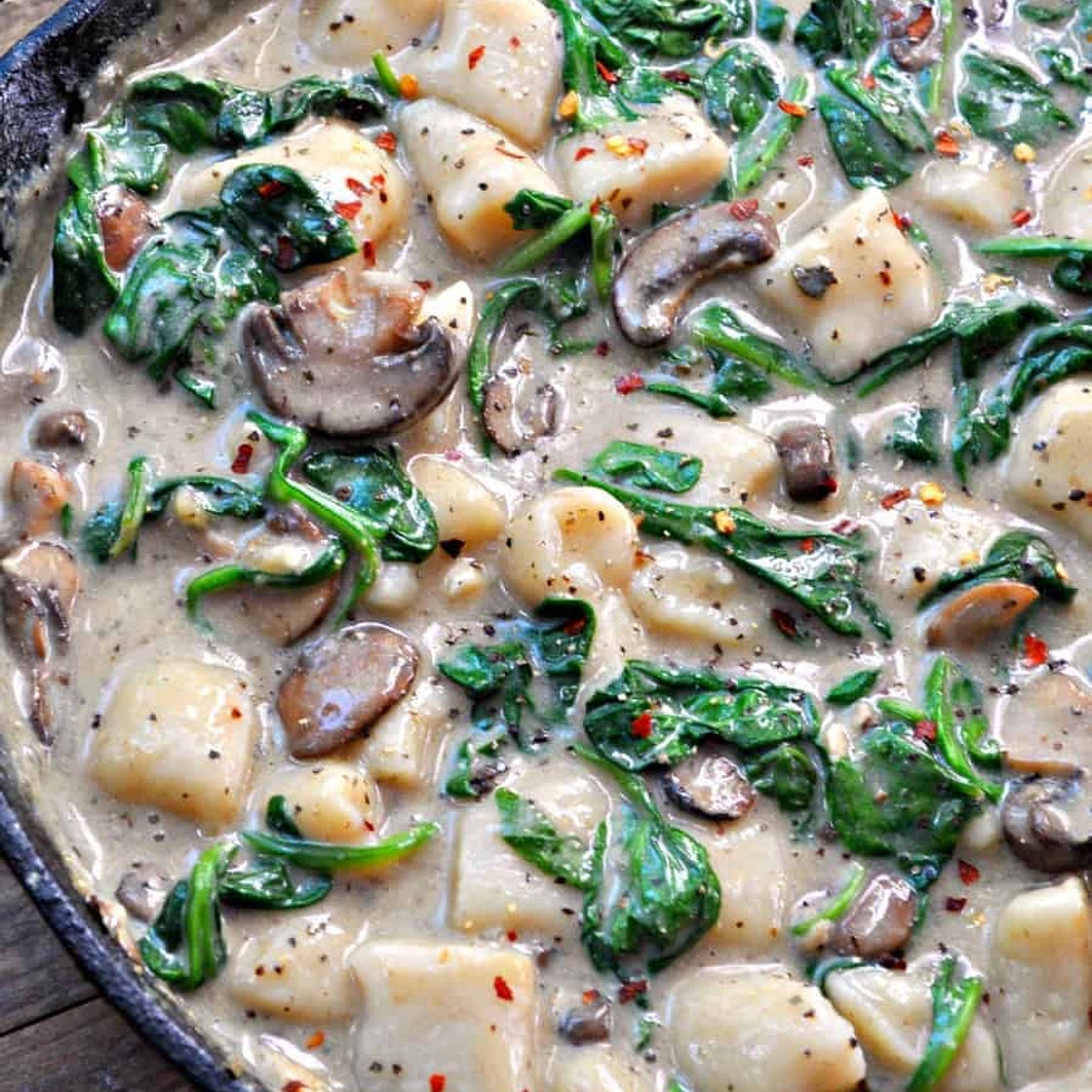 Vegan Gnocchi Mushroom Florentine