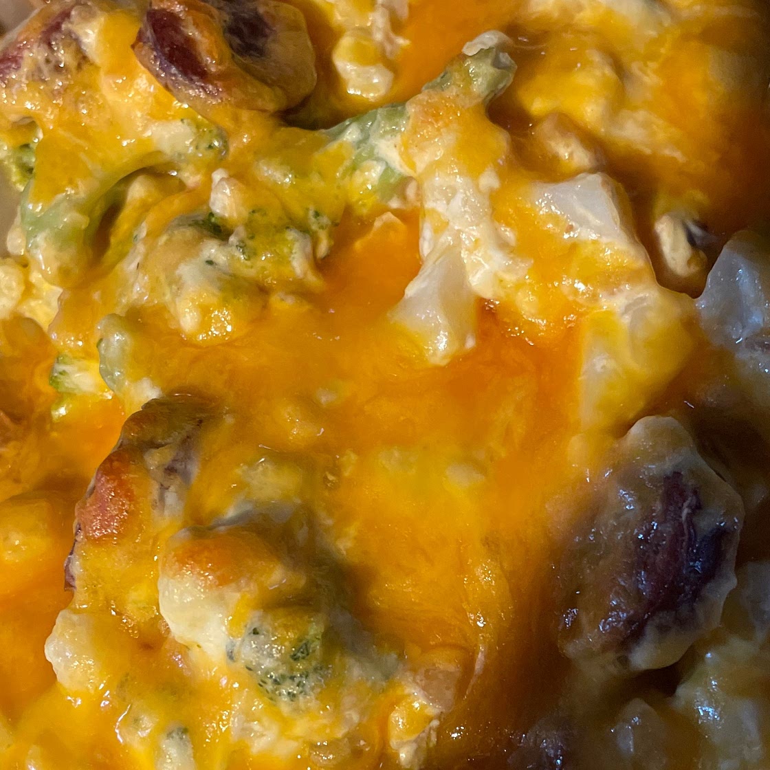 Cheesy Broccoli, Sausage, and Cauliflower Casserole