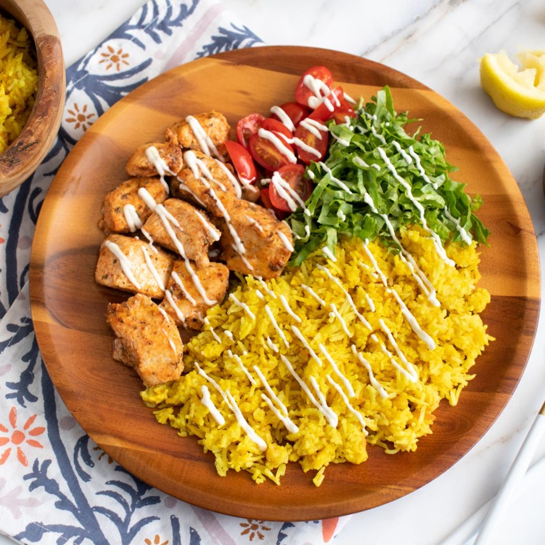 Chicken and Yellow Rice with Garlic Sauce