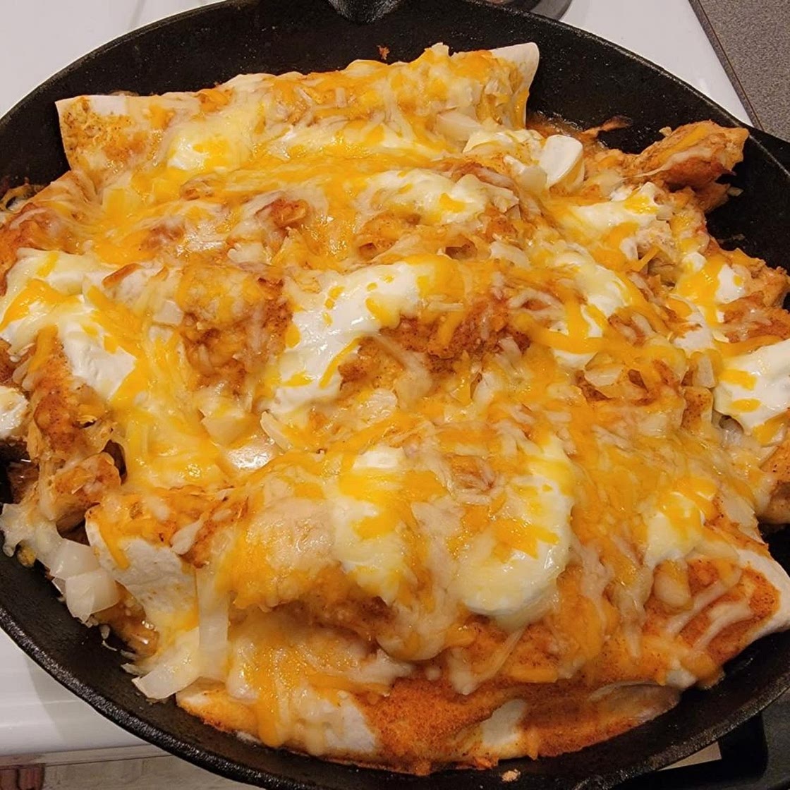 Smothered Skillet Beef Burritos